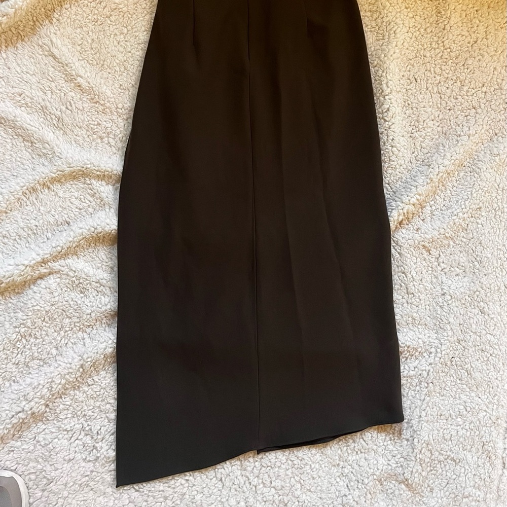 ZARA Olive Green Skirt Asymmetrical Slit Pencil Wiggle Long Midi Edgy Sexy Med - Picture 2 of 7